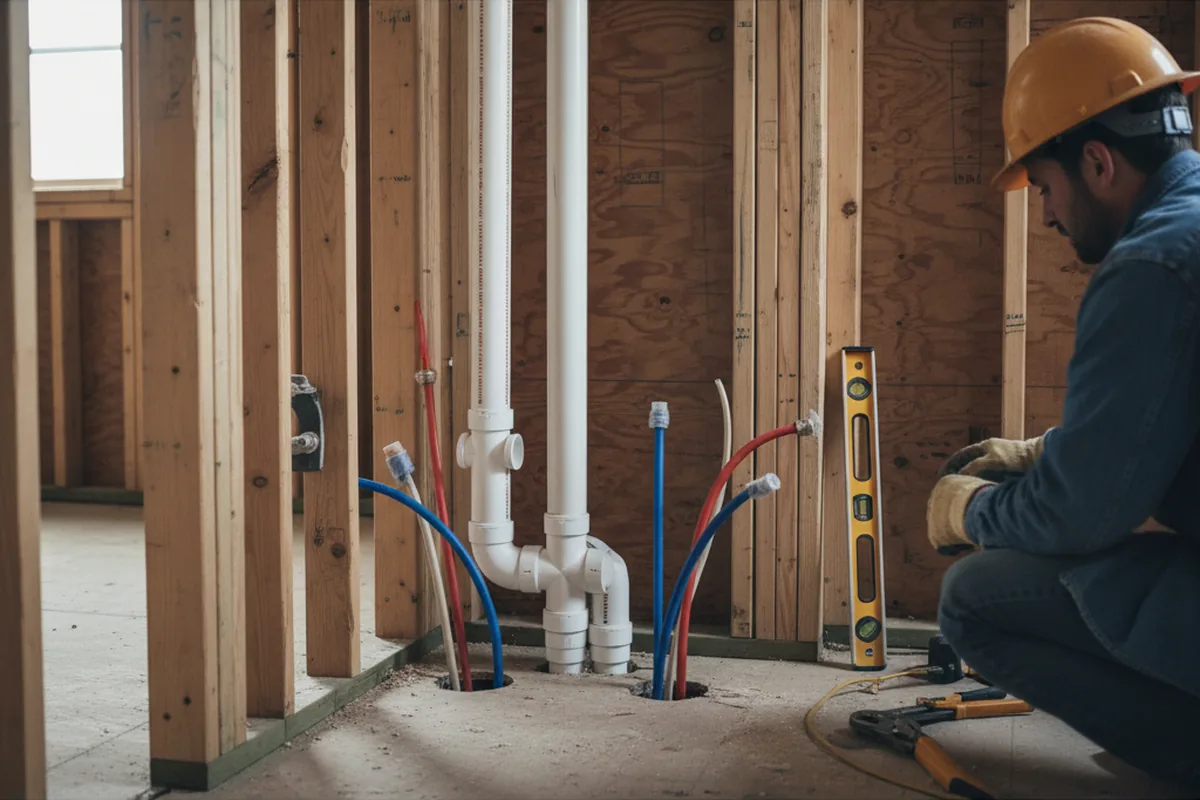 Drain and supply rough-in during Drain Cleaning in Somers